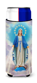 Religious Blessed Virgin Mother Mary Slim Can Hugger , Insulated Foam Hugger for 12 oz Slim Cans, Beer Bottles & Water Bottles, Printed in USA