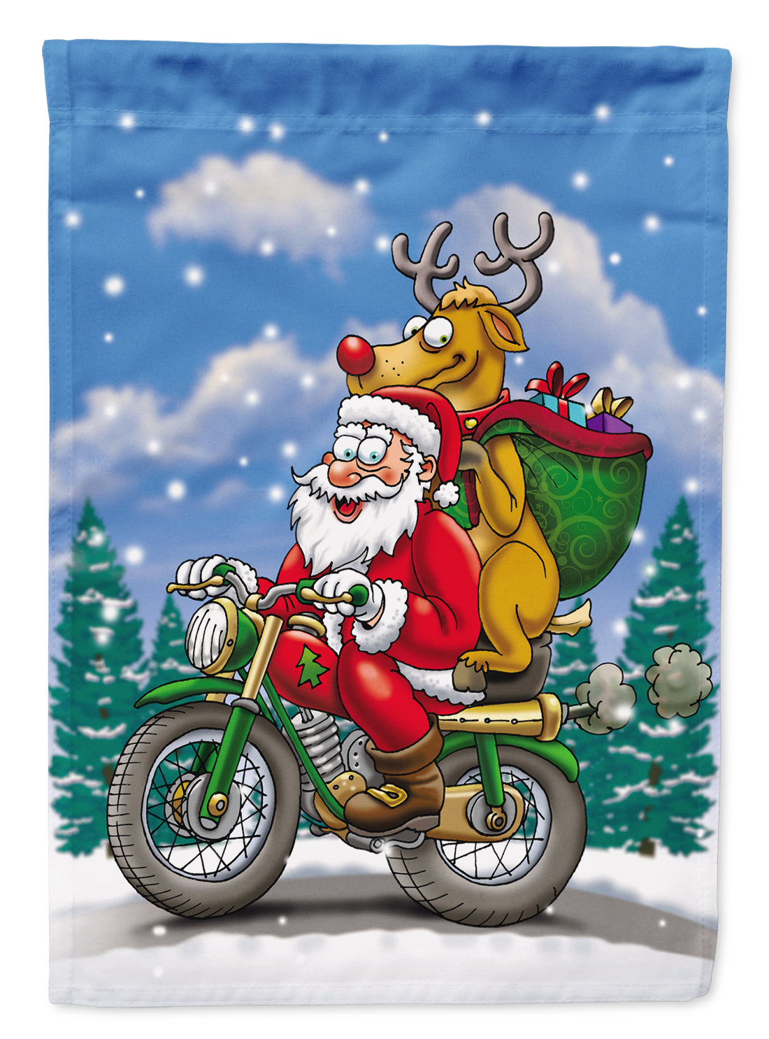 Christmas Santa Claus on a Motorcycle House Flag 28x40 Porch Sleeve Pole Decorative Outside Yard Banner Artwork Wall Hanging, Polyester
