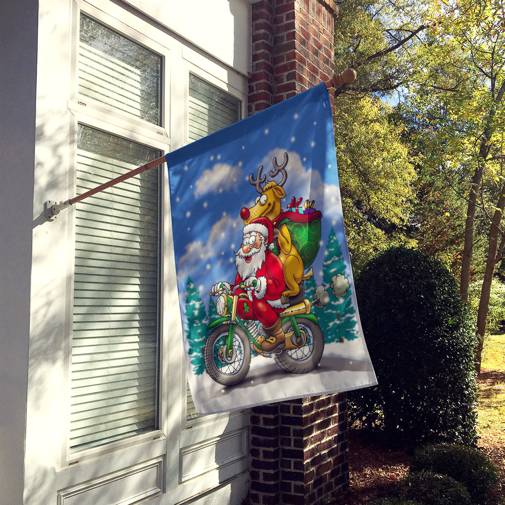 Christmas Santa Claus on a Motorcycle House Flag 28x40 Porch Sleeve Pole Decorative Outside Yard Banner Artwork Wall Hanging, Polyester