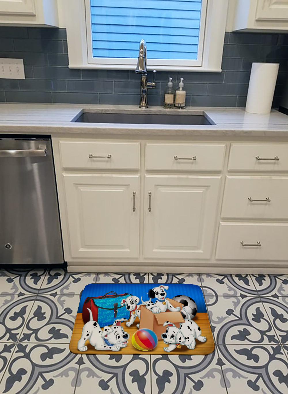 Dalmatians playing ball Memory Foam Kitchen Mat Machine Washable Anti-Fatigue Cushion Comfort Bath or Kitchen Rug