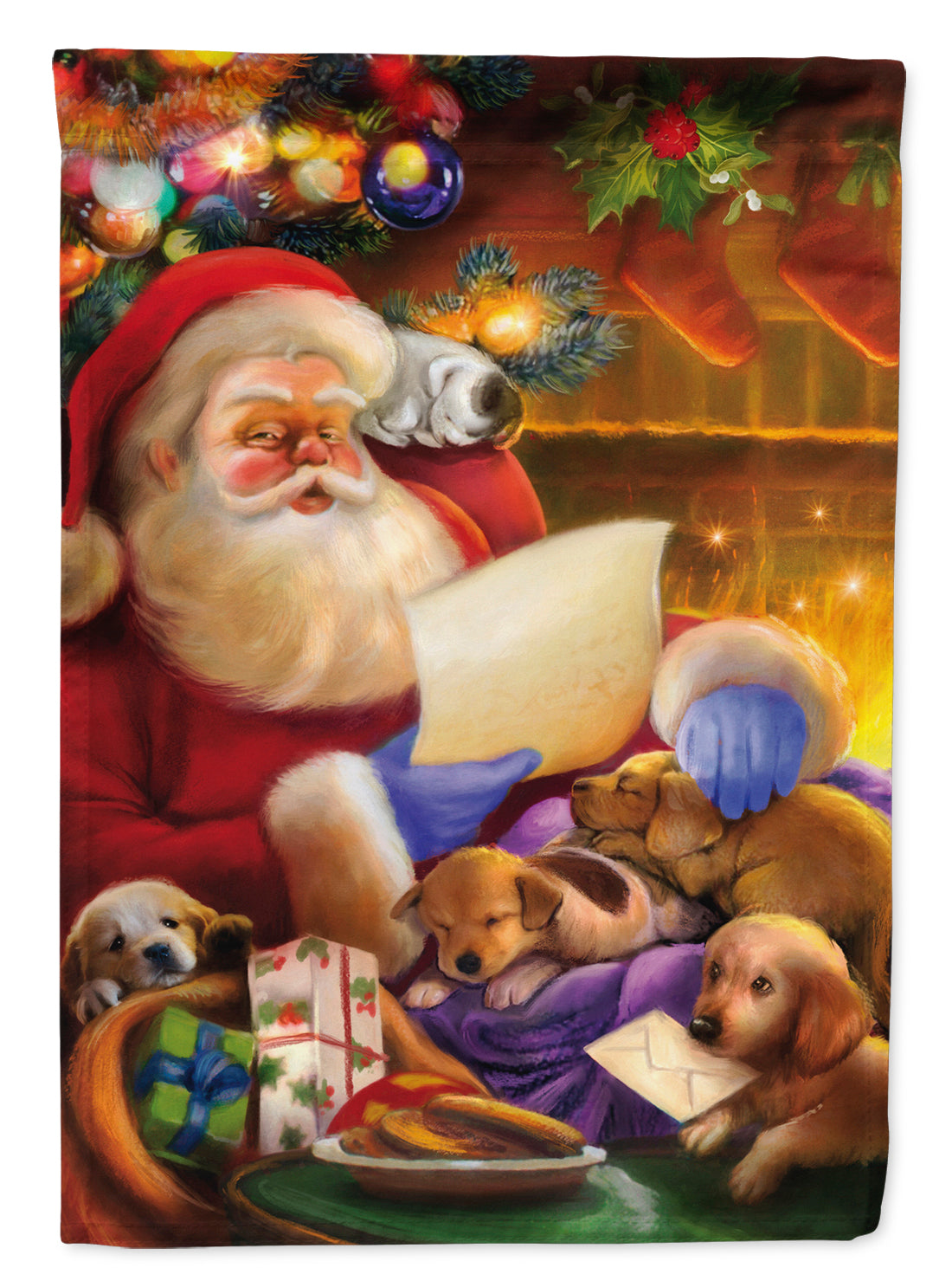Santa Claus checking his Christmas list House Flag 28x40 Porch Sleeve Pole Decorative Outside Yard Banner Artwork Wall Hanging, Polyester