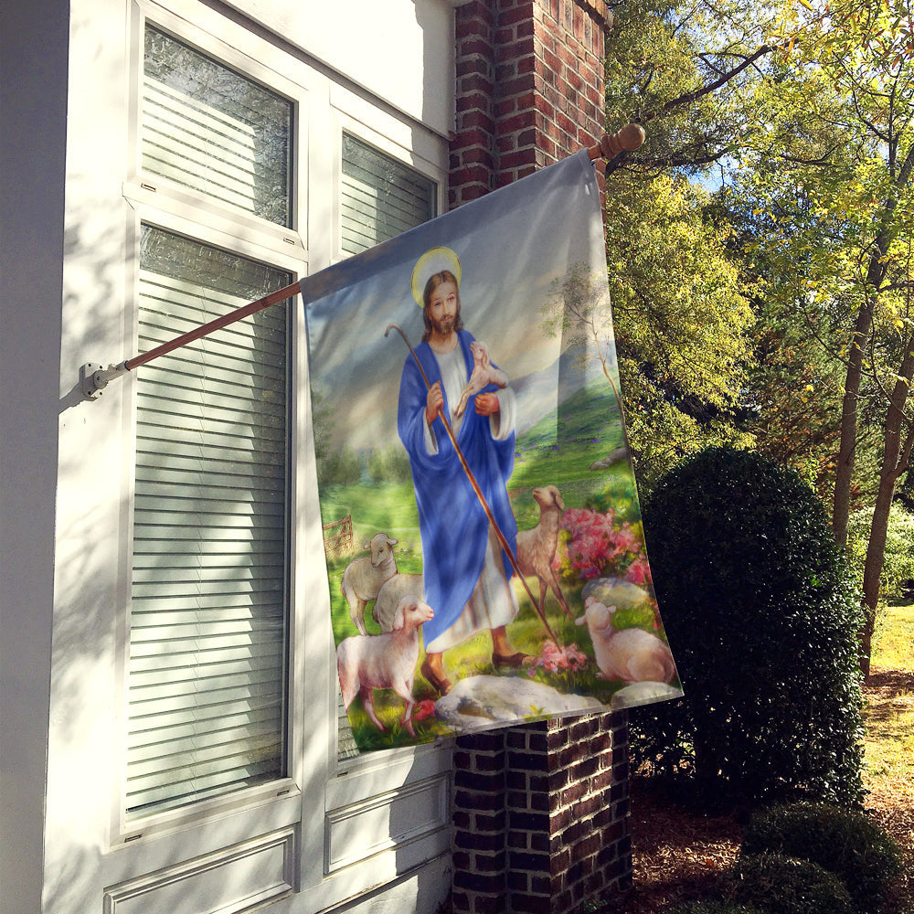 Jesus the Shepherd and his flock of sheep House Flag 28x40 Porch Sleeve Pole Decorative Outside Yard Banner Artwork Wall Hanging, Polyester