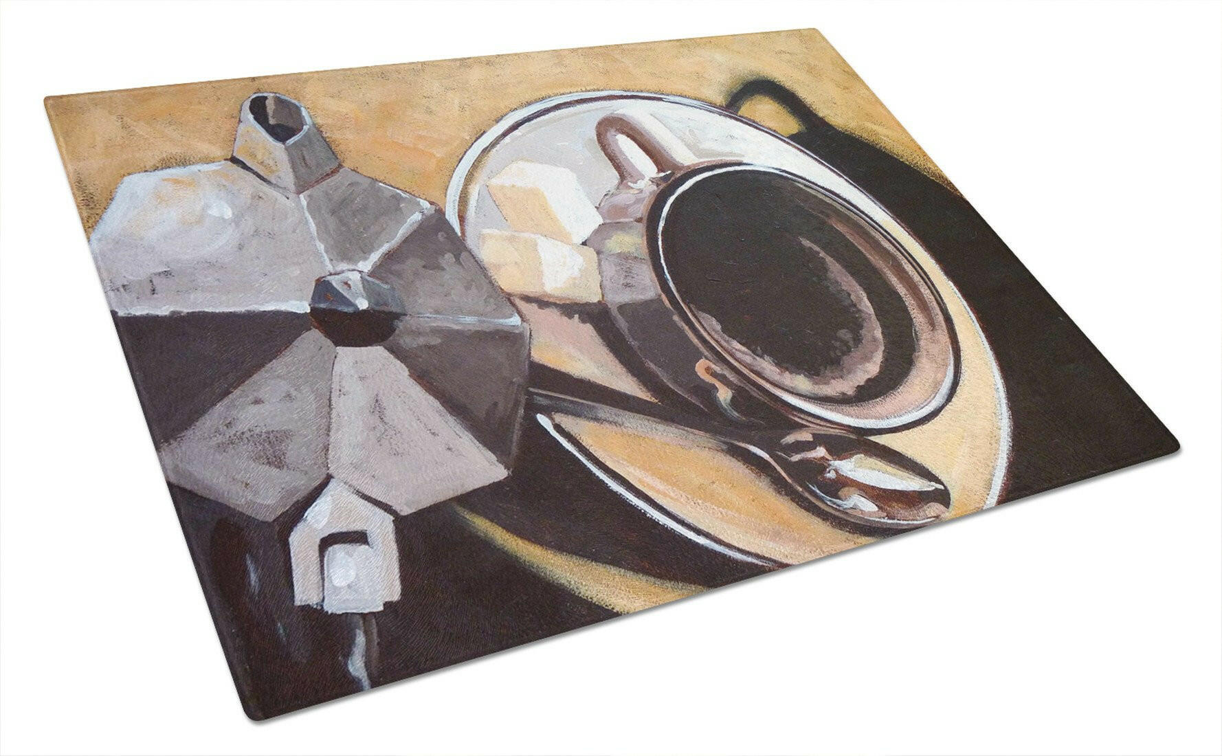 Coffee I by Roy Avis Cutting Board Tempered Glass Kitchen Cutting Surface, Heat Resistant Chopping, Non-Slip Feet, Food Prep & Serving