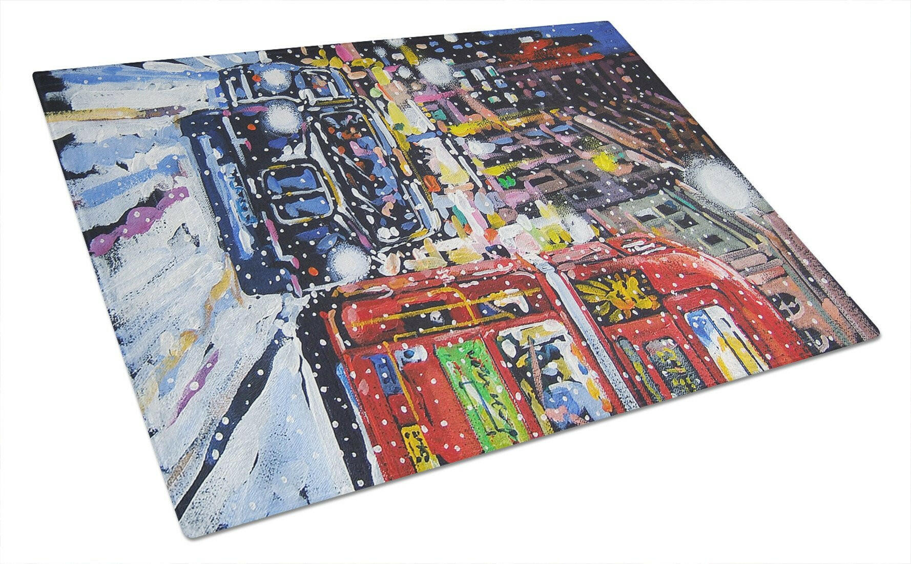 London Snow by Roy Avis Cutting Board Tempered Glass Kitchen Cutting Surface, Heat Resistant Chopping, Non-Slip Feet, Food Prep & Serving