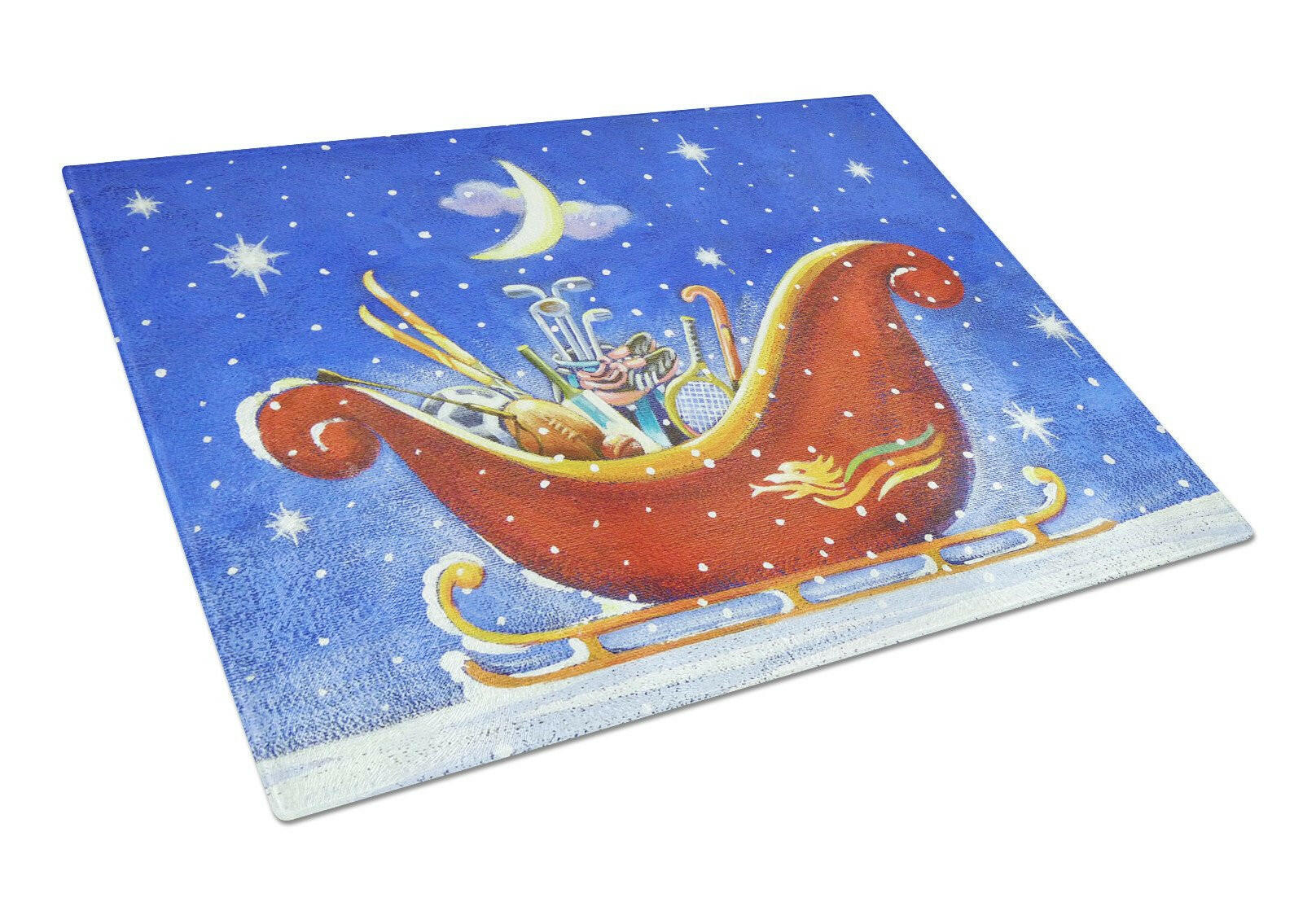 Christmas Santa's Sleigh by Roy Avis Cutting Board Tempered Glass Kitchen Cutting Surface, Heat Resistant Chopping, Non-Slip Feet, Food Prep & Serving