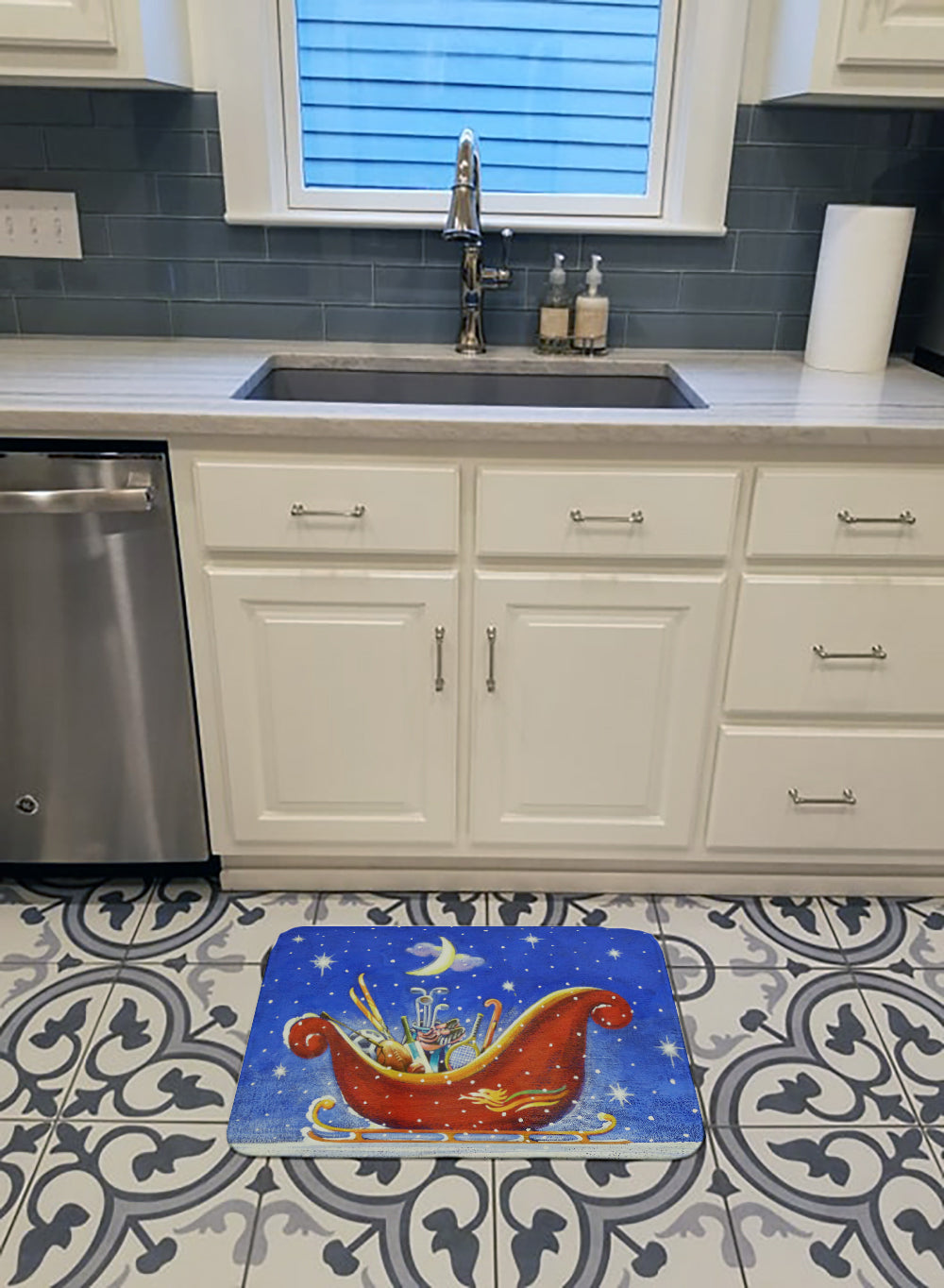 Christmas Santa's Sleigh by Roy Avis Memory Foam Kitchen Mat Machine Washable Anti-Fatigue Cushion Comfort Bath or Kitchen Rug