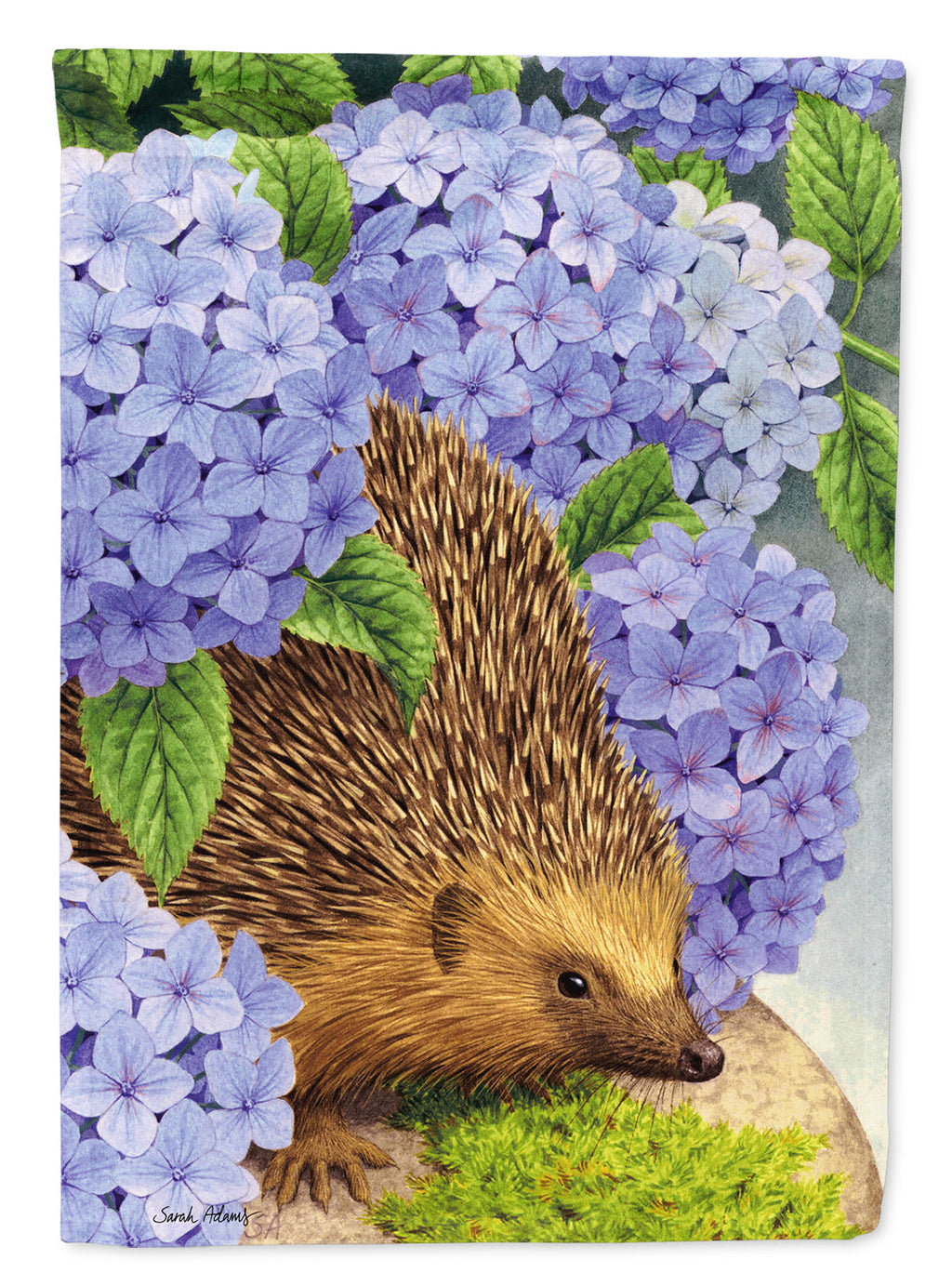 Hedgehog & Hydrangea House Flag 28x40 Porch Sleeve Pole Decorative Outside Yard Banner Artwork Wall Hanging, Polyester