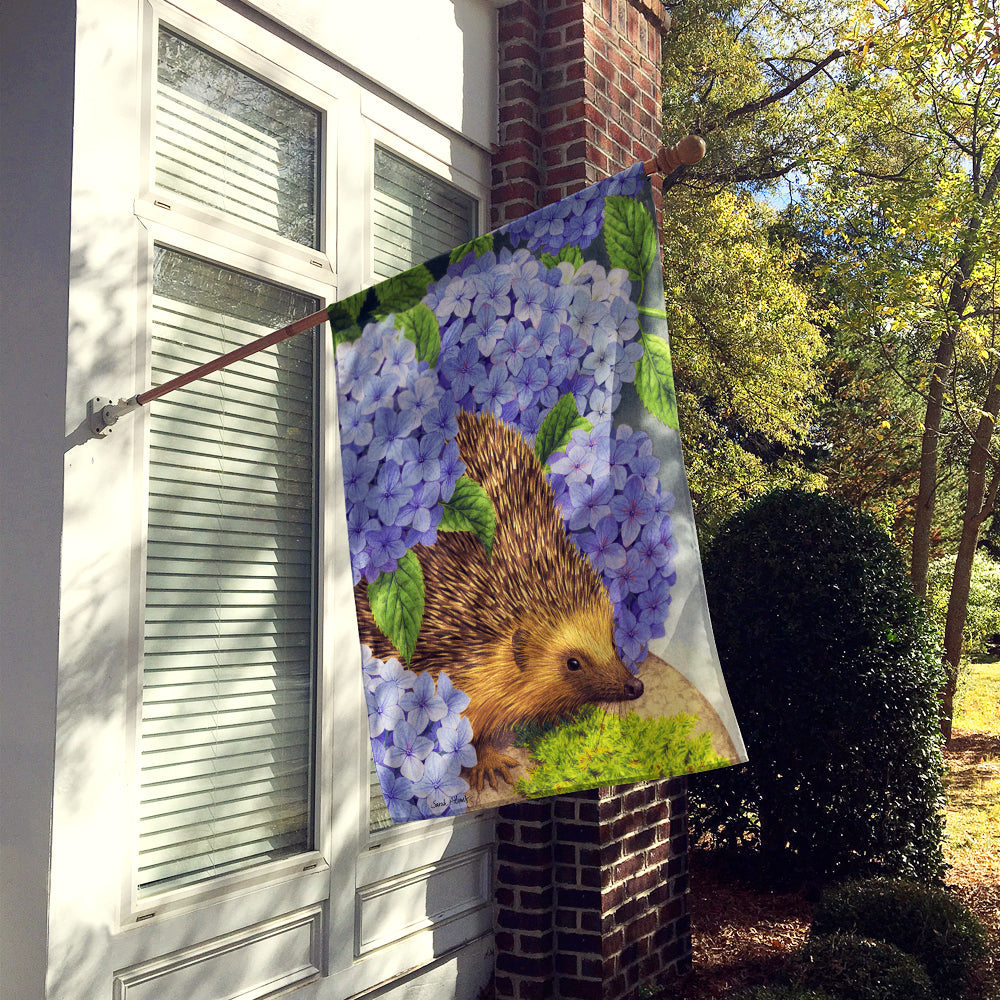 Hedgehog & Hydrangea House Flag 28x40 Porch Sleeve Pole Decorative Outside Yard Banner Artwork Wall Hanging, Polyester