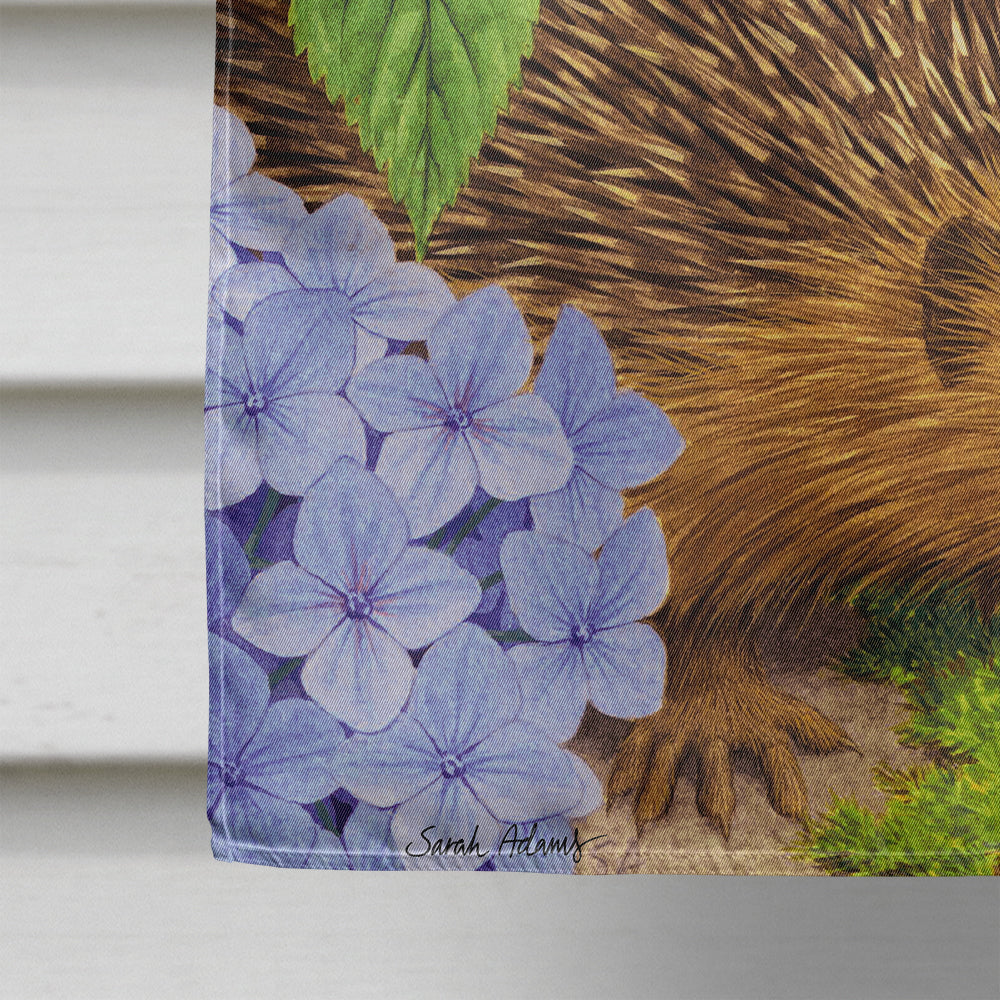 Hedgehog & Hydrangea House Flag 28x40 Porch Sleeve Pole Decorative Outside Yard Banner Artwork Wall Hanging, Polyester