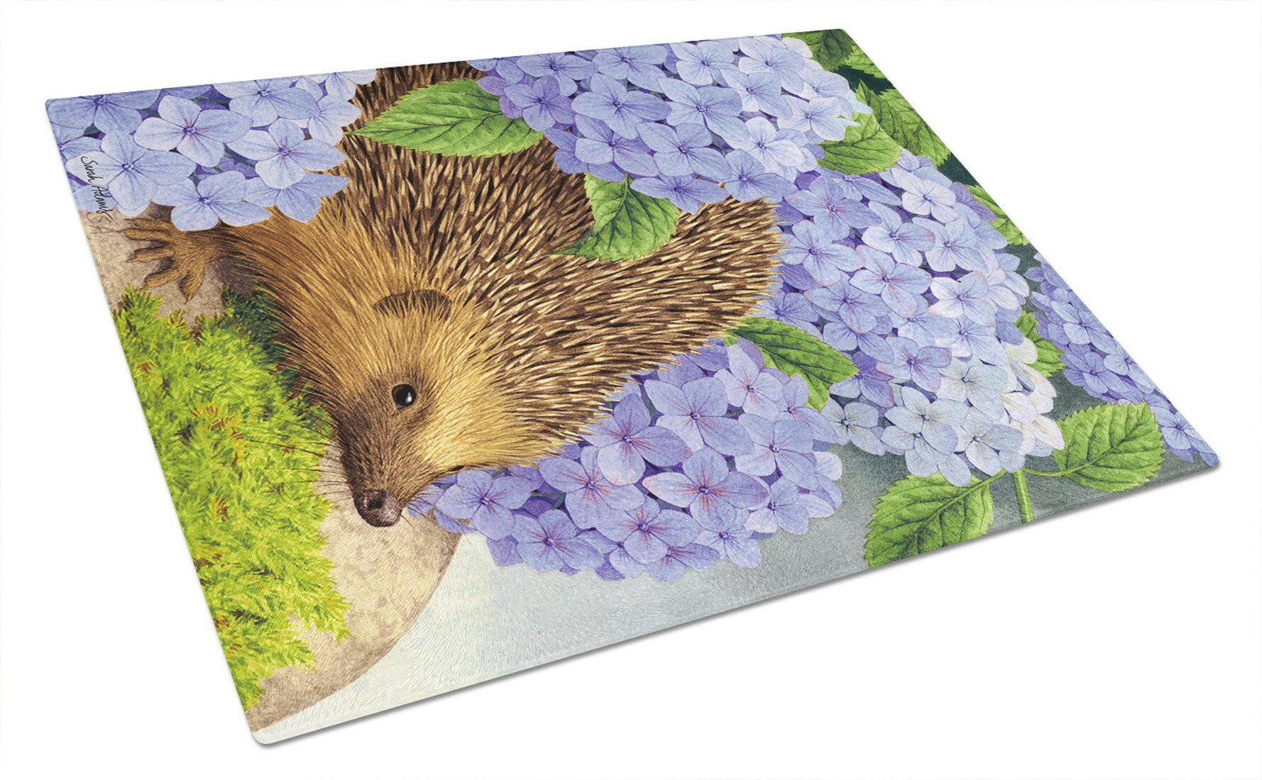 Hedgehog & Hydrangea Cutting Board Tempered Glass Kitchen Cutting Surface, Heat Resistant Chopping, Non-Slip Feet, Food Prep & Serving