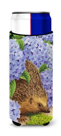 Hedgehog & Hydrangea Slim Can Hugger , Insulated Foam Hugger for 12 oz Slim Cans, Beer Bottles & Water Bottles, Printed in USA