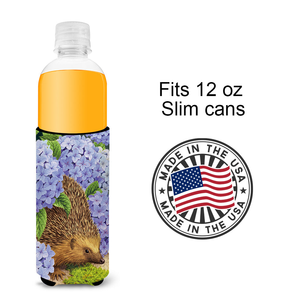 Hedgehog & Hydrangea Slim Can Hugger , Insulated Foam Hugger for 12 oz Slim Cans, Beer Bottles & Water Bottles, Printed in USA