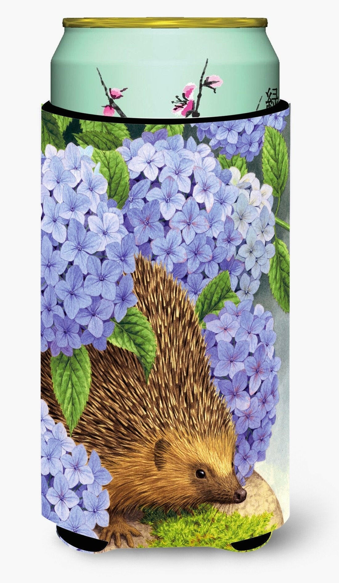 Hedgehog & Hydrangea Tall Boy Hugger Can Cooler Sleeve Machine Washable Drink Collapsible Insulator Beverage Insulated Holder