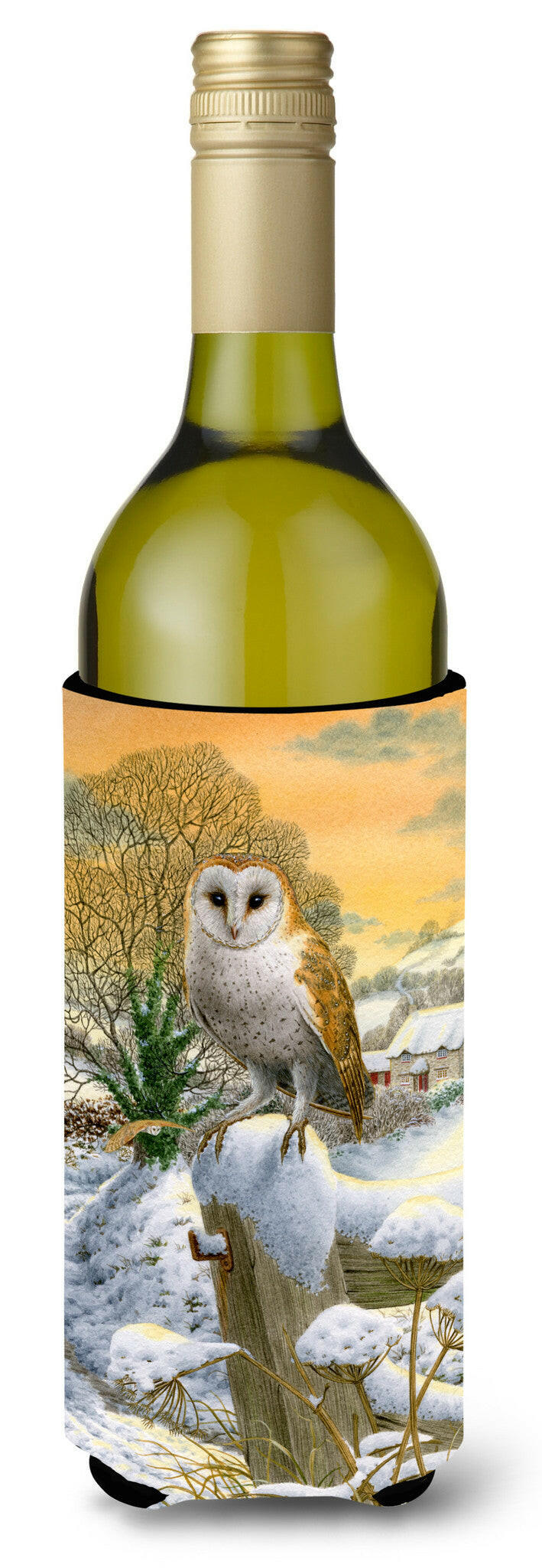 Sunset Barn Owl Wine Bottle Hugger Gift Sleeve for Standard 750 ml Bottles, Insulated Reusable Also Fits Mini Shot & Pint Bottles