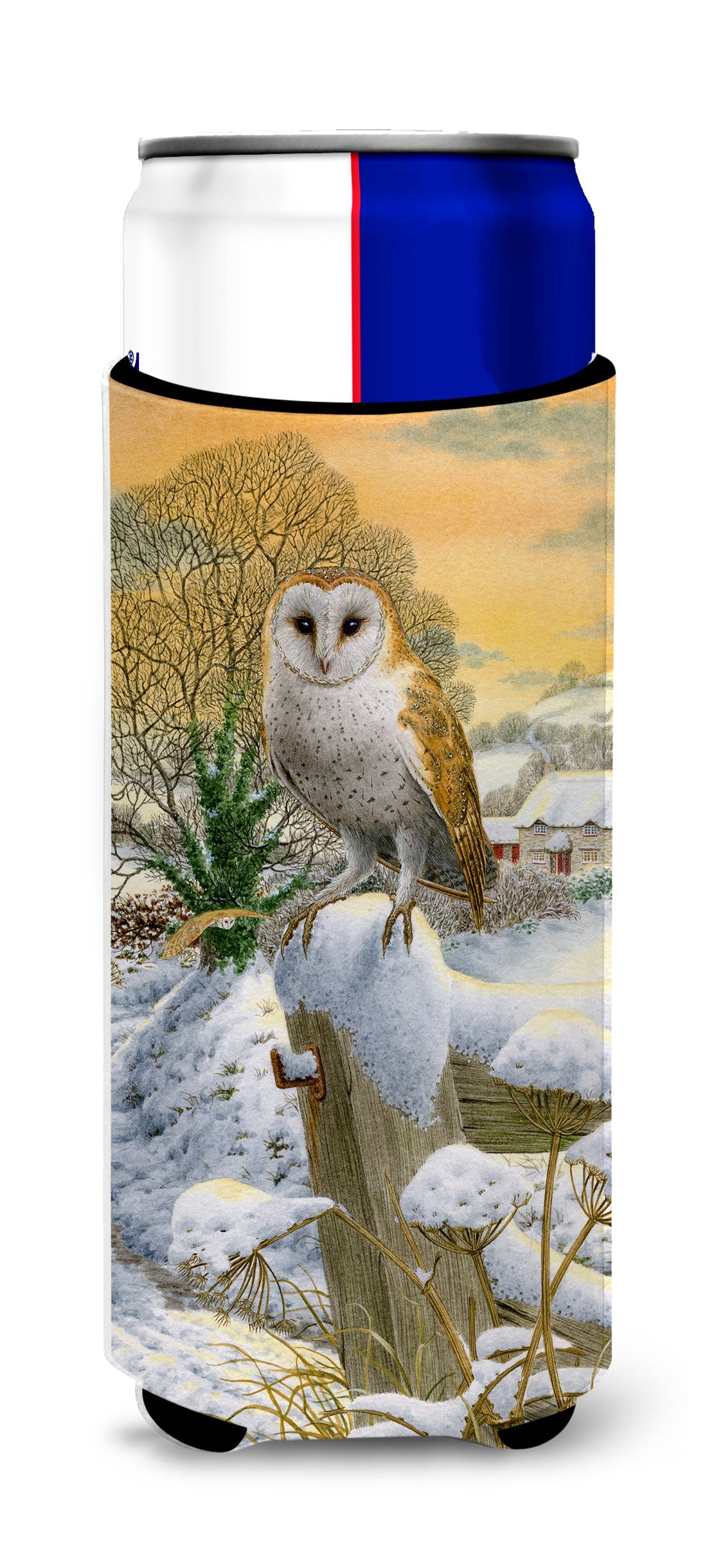 Sunset Barn Owl Slim Can Hugger , Insulated Foam Hugger for 12 oz Slim Cans, Beer Bottles & Water Bottles, Printed in USA