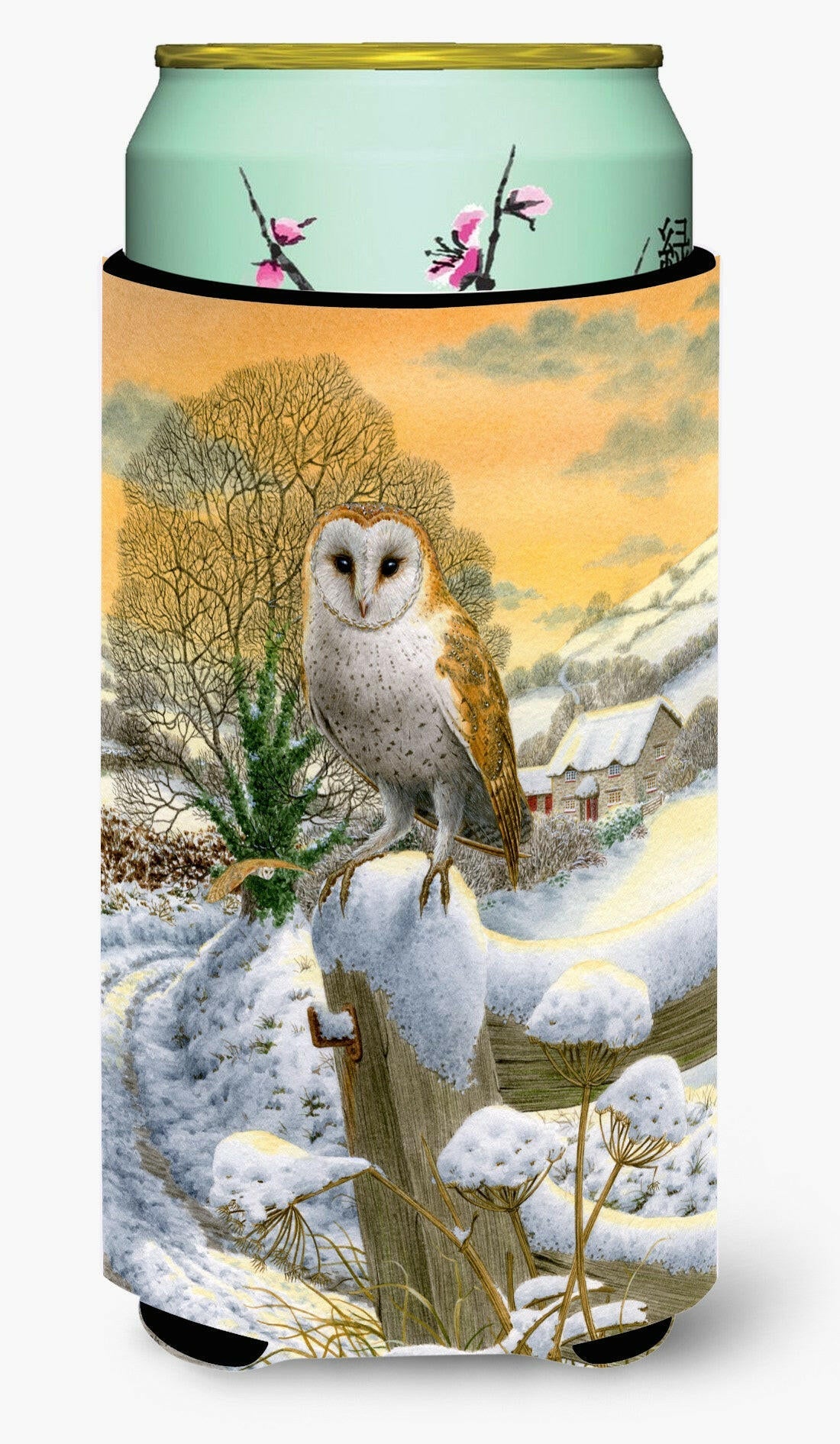 Sunset Barn Owl Tall Boy Hugger Can Cooler Sleeve Machine Washable Drink Collapsible Insulator Beverage Insulated Holder