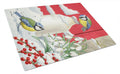 Eurasian Blue Tits Birds & Milk Bottles Cutting Board Tempered Glass Kitchen Cutting Surface, Heat Resistant Chopping, Non-Slip Feet, Food Prep & Serving