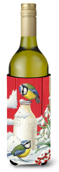 Eurasian Blue Tits Birds & Milk Bottles Wine Bottle Hugger Gift Sleeve for Standard 750 ml Bottles, Insulated Reusable Also Fits Mini Shot & Pint Bottles