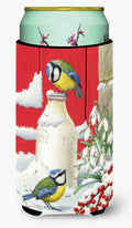 Eurasian Blue Tits Birds & Milk Bottles Tall Boy Hugger Can Cooler Sleeve Machine Washable Drink Collapsible Insulator Beverage Insulated Holder