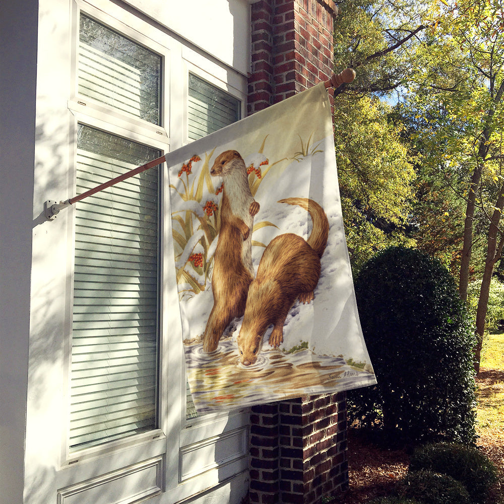 Otters & Gladon Irises House Flag 28x40 Porch Sleeve Pole Decorative Outside Yard Banner Artwork Wall Hanging, Polyester