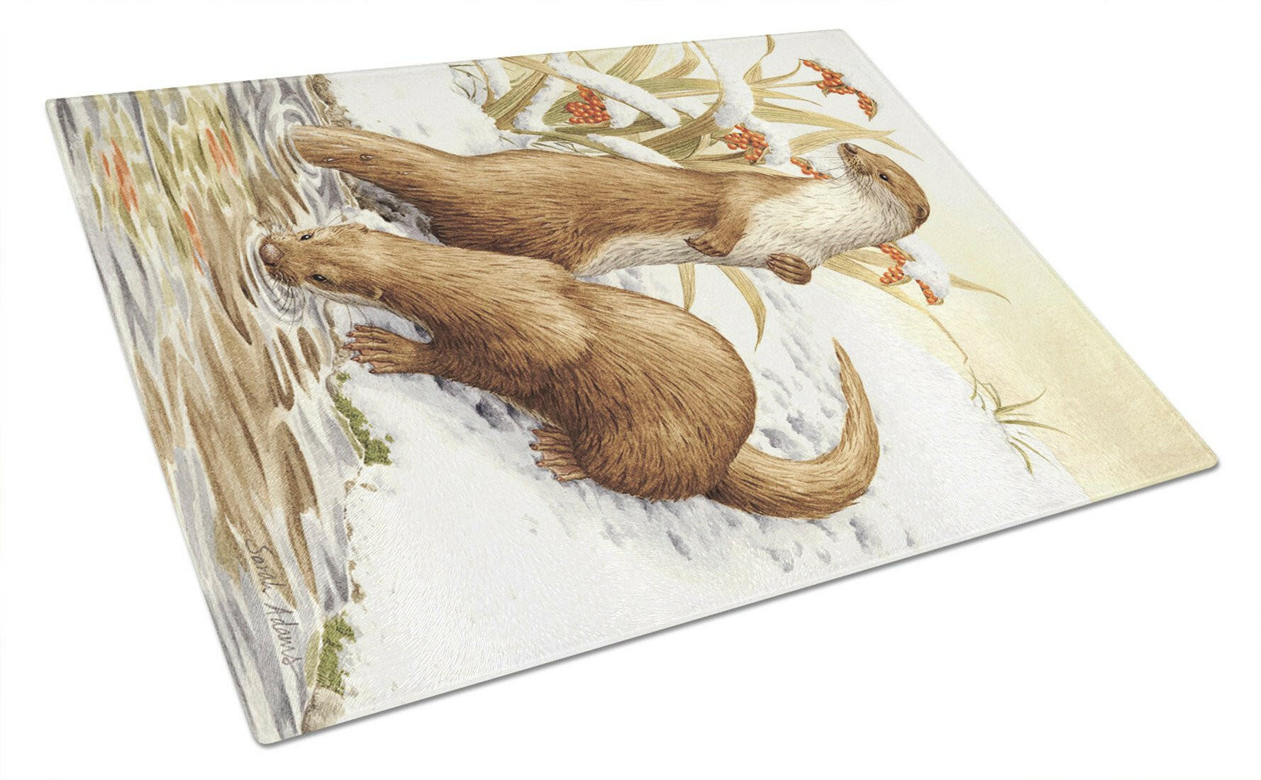 Otters & Gladon Irises Cutting Board Tempered Glass Kitchen Cutting Surface, Heat Resistant Chopping, Non-Slip Feet, Food Prep & Serving