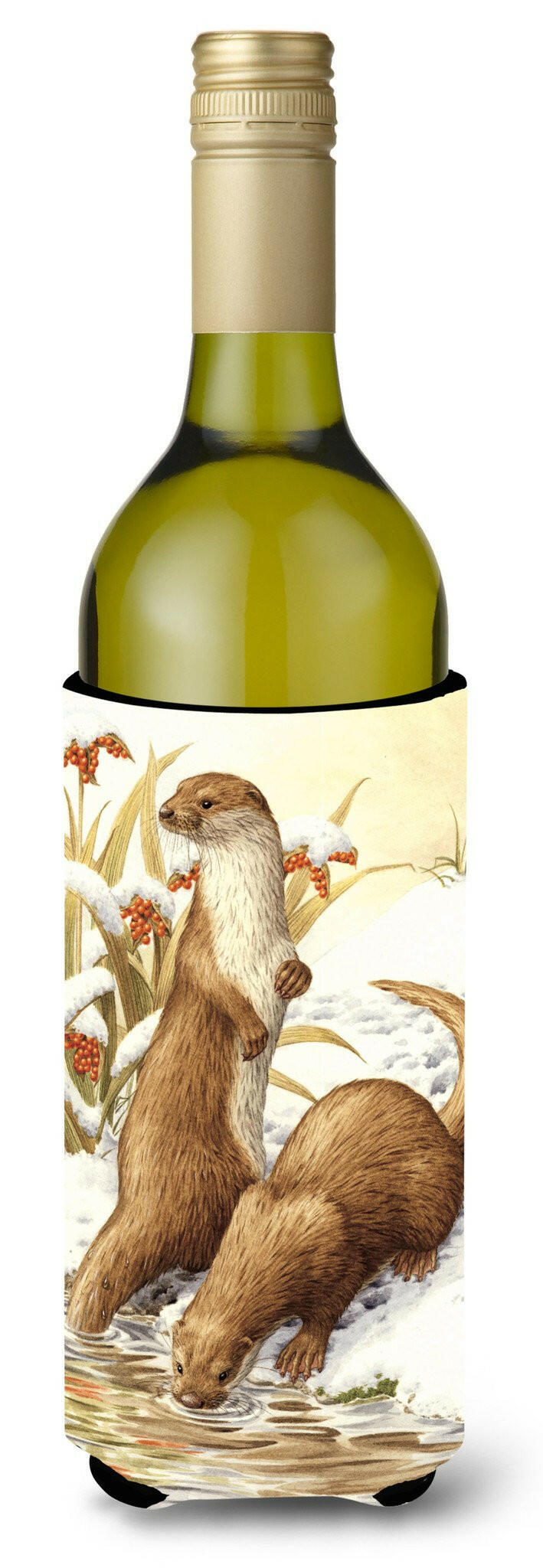Otters & Gladon Irises Wine Bottle Hugger Gift Sleeve for Standard 750 ml Bottles, Insulated Reusable Also Fits Mini Shot & Pint Bottles