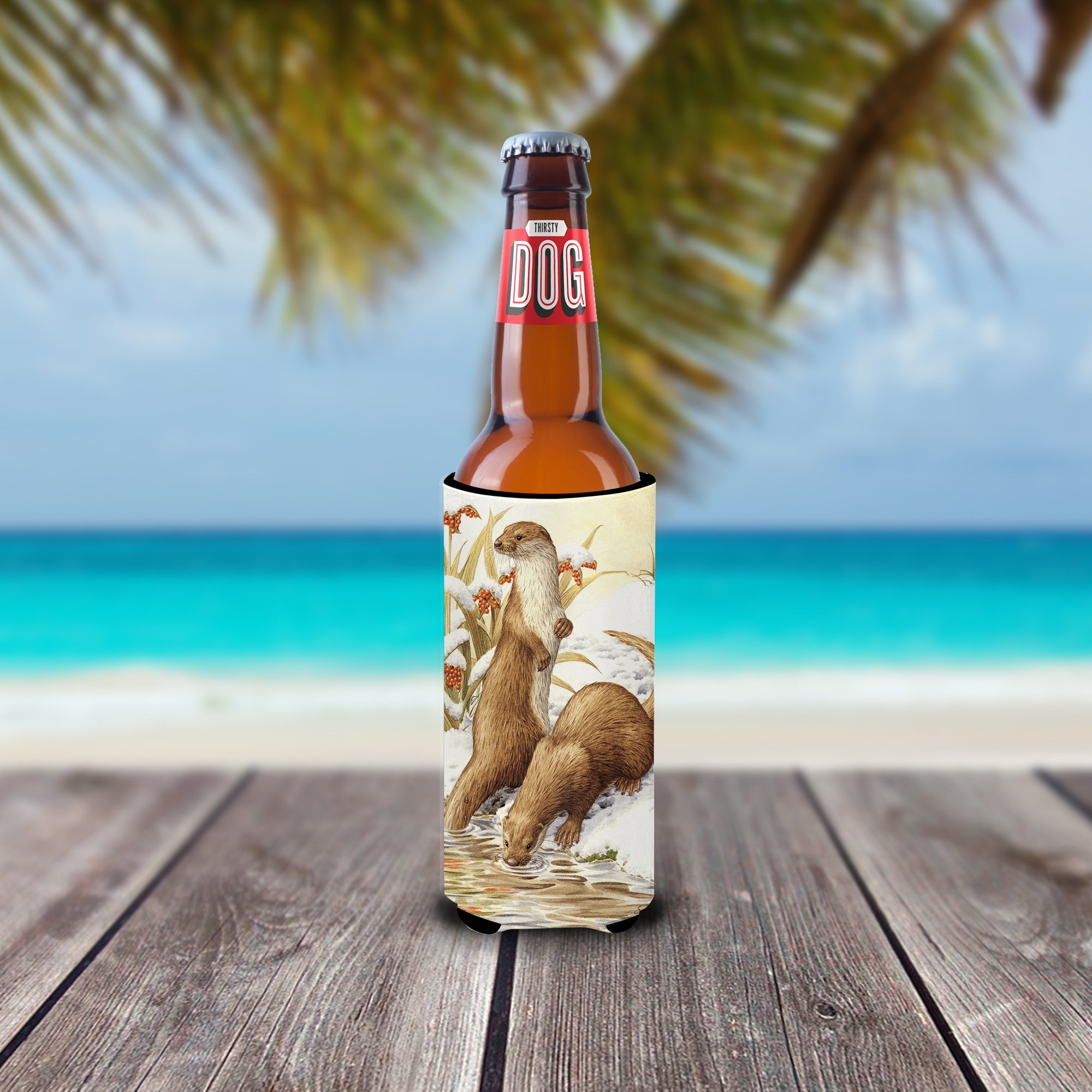 Otters & Gladon Irises Slim Can Hugger , Insulated Foam Hugger for 12 oz Slim Cans, Beer Bottles & Water Bottles, Printed in USA
