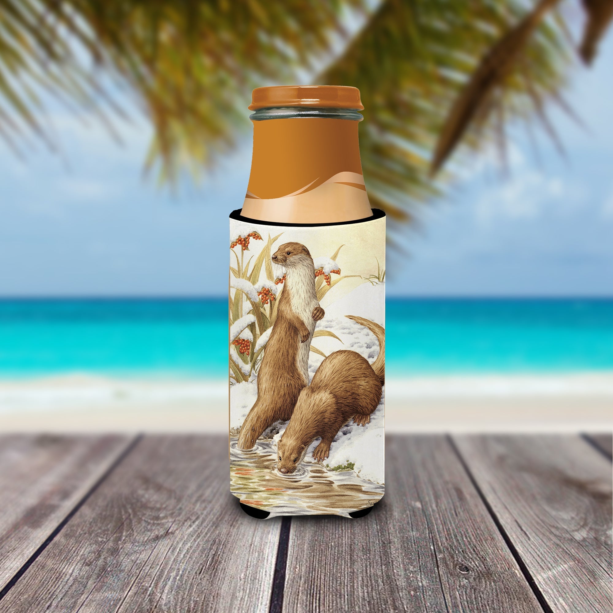 Otters & Gladon Irises Slim Can Hugger , Insulated Foam Hugger for 12 oz Slim Cans, Beer Bottles & Water Bottles, Printed in USA