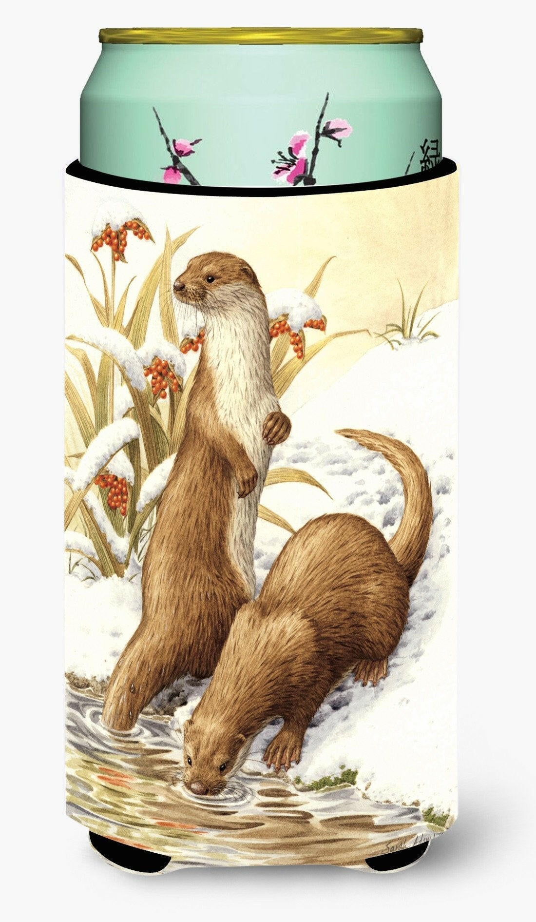 Otters & Gladon Irises Tall Boy Hugger Can Cooler Sleeve Machine Washable Drink Collapsible Insulator Beverage Insulated Holder