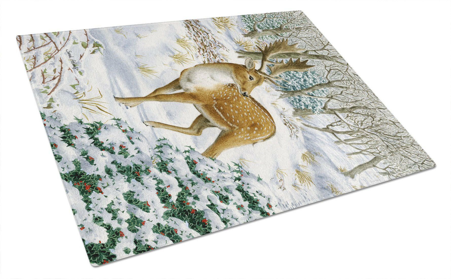 Fallow Buck Deer Cutting Board Tempered Glass Kitchen Cutting Surface, Heat Resistant Chopping, Non-Slip Feet, Food Prep & Serving