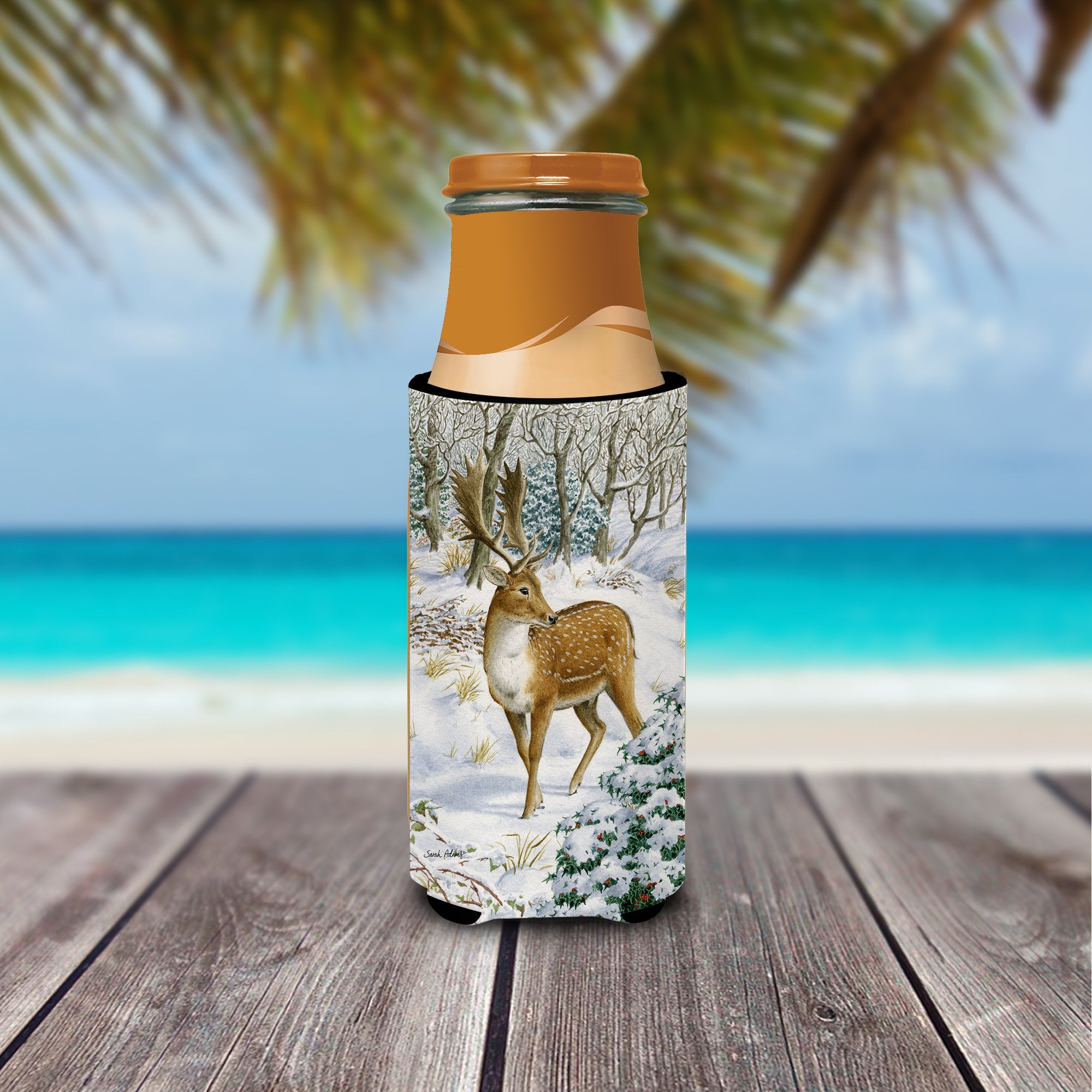 Fallow Buck Deer Slim Can Hugger , Insulated Foam Hugger for 12 oz Slim Cans, Beer Bottles & Water Bottles, Printed in USA