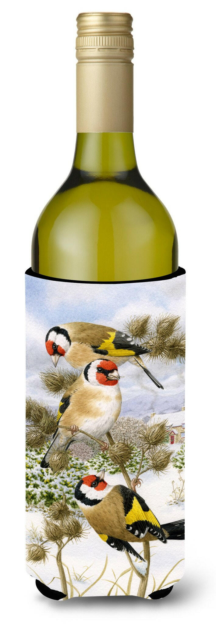 European Goldfinch Wine Bottle Hugger Gift Sleeve for Standard 750 ml Bottles, Insulated Reusable Also Fits Mini Shot & Pint Bottles