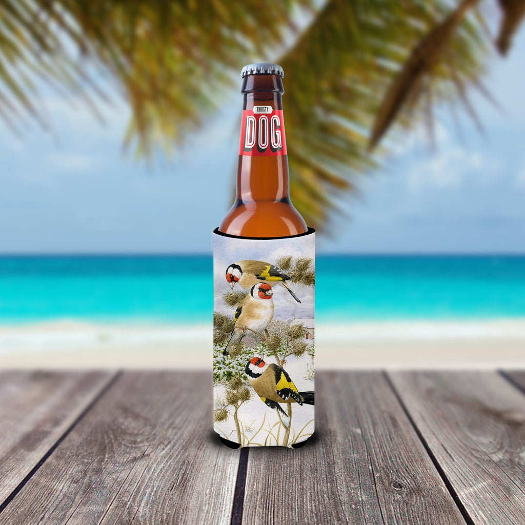 European Goldfinch Slim Can Hugger , Insulated Foam Hugger for 12 oz Slim Cans, Beer Bottles & Water Bottles, Printed in USA