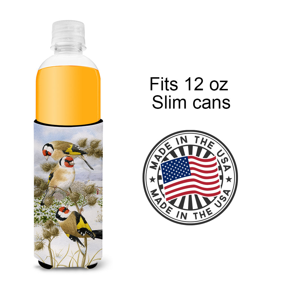 European Goldfinch Slim Can Hugger , Insulated Foam Hugger for 12 oz Slim Cans, Beer Bottles & Water Bottles, Printed in USA