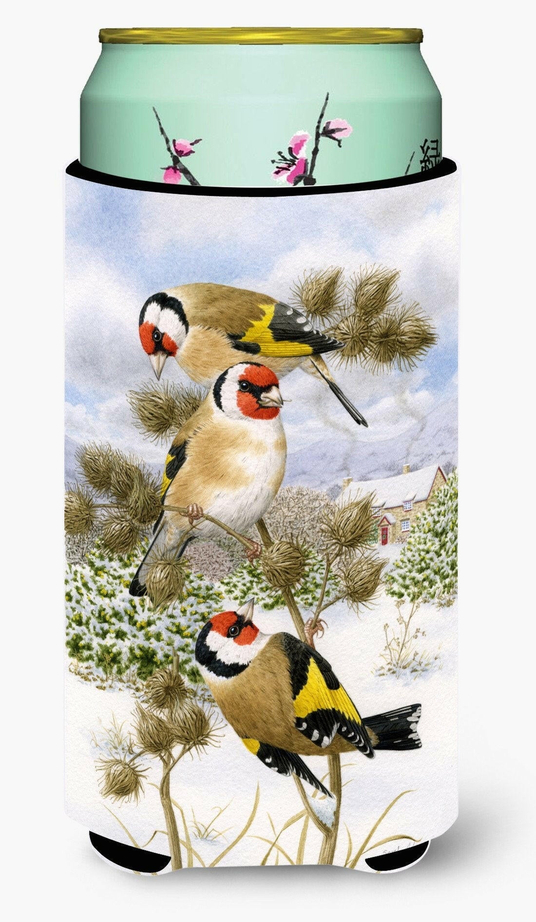 European Goldfinch Tall Boy Hugger Can Cooler Sleeve Machine Washable Drink Collapsible Insulator Beverage Insulated Holder