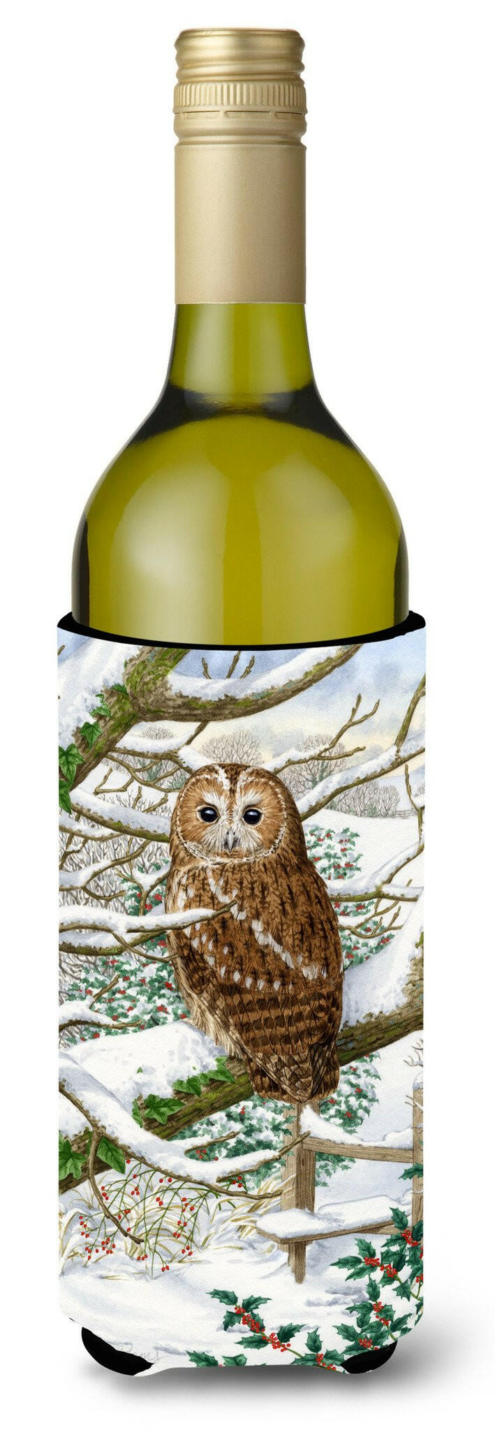Tawny Owl Wine Bottle Hugger Gift Sleeve for Standard 750 ml Bottles, Insulated Reusable Also Fits Mini Shot & Pint Bottles
