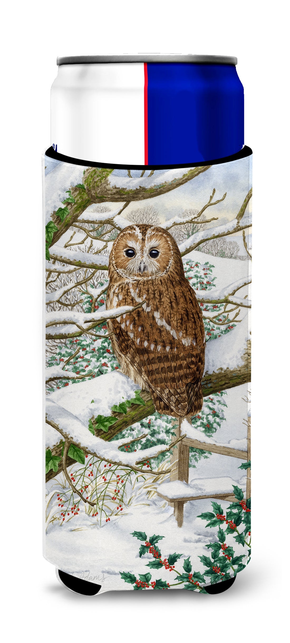 Tawny Owl Slim Can Hugger , Insulated Foam Hugger for 12 oz Slim Cans, Beer Bottles & Water Bottles, Printed in USA