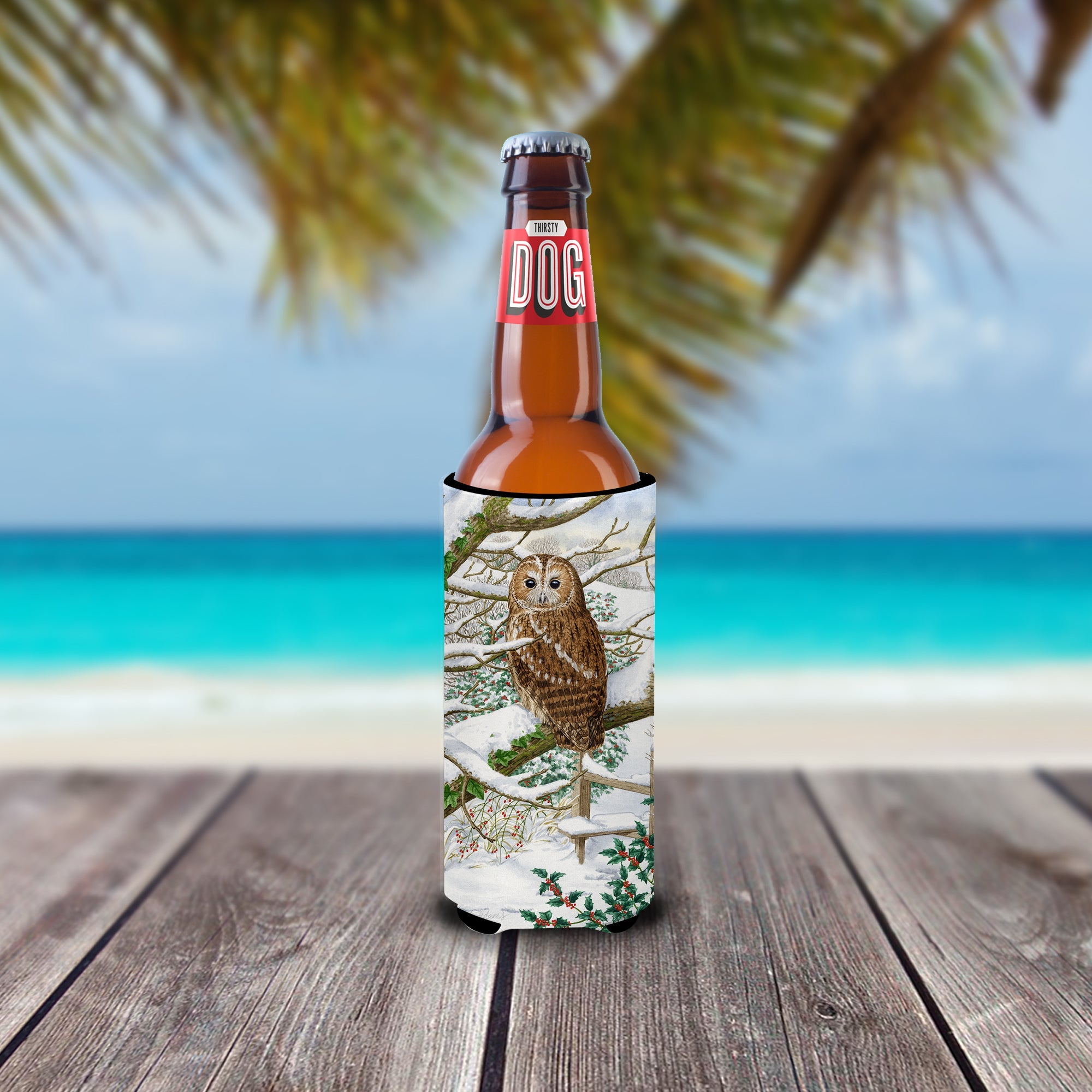 Tawny Owl Slim Can Hugger , Insulated Foam Hugger for 12 oz Slim Cans, Beer Bottles & Water Bottles, Printed in USA