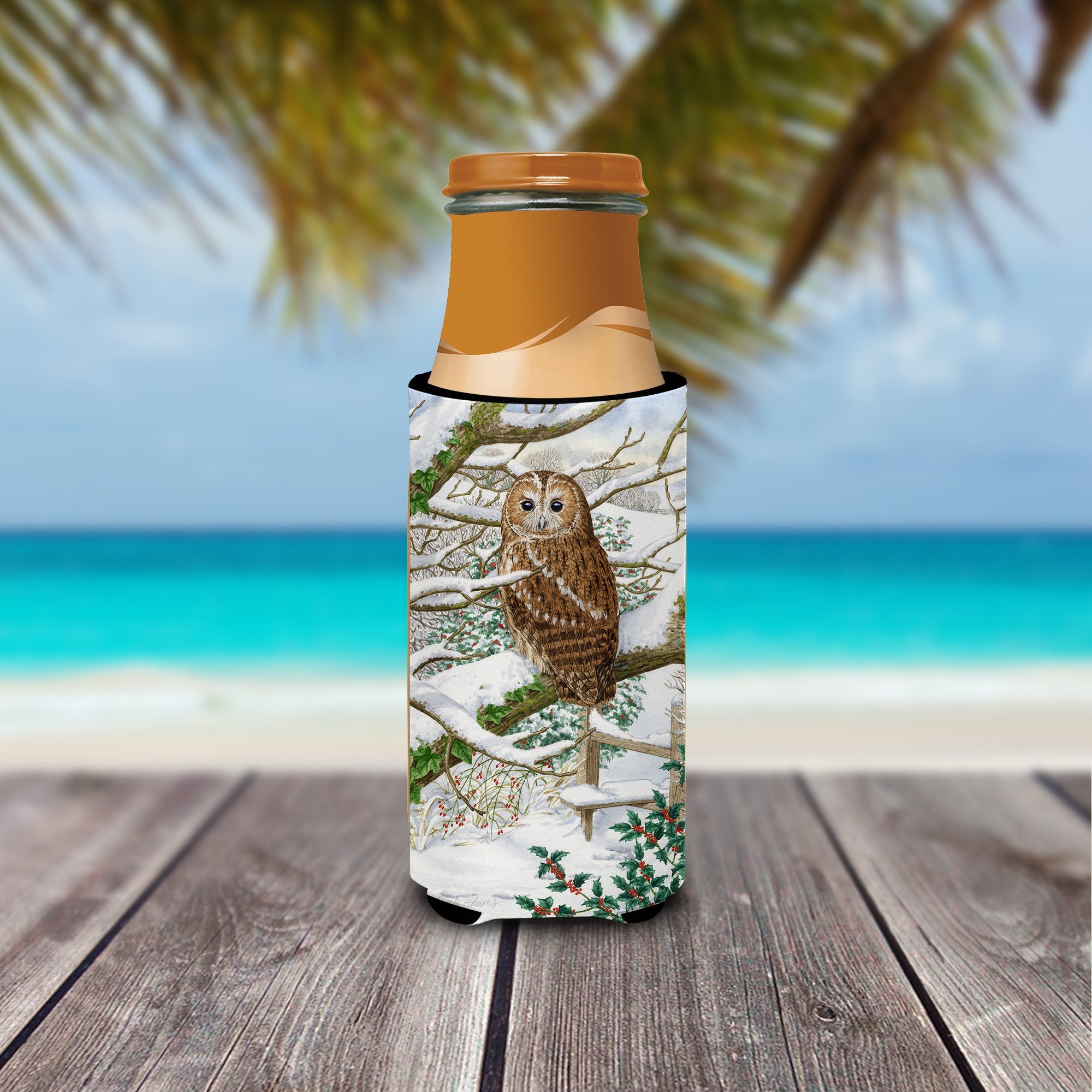 Tawny Owl Slim Can Hugger , Insulated Foam Hugger for 12 oz Slim Cans, Beer Bottles & Water Bottles, Printed in USA