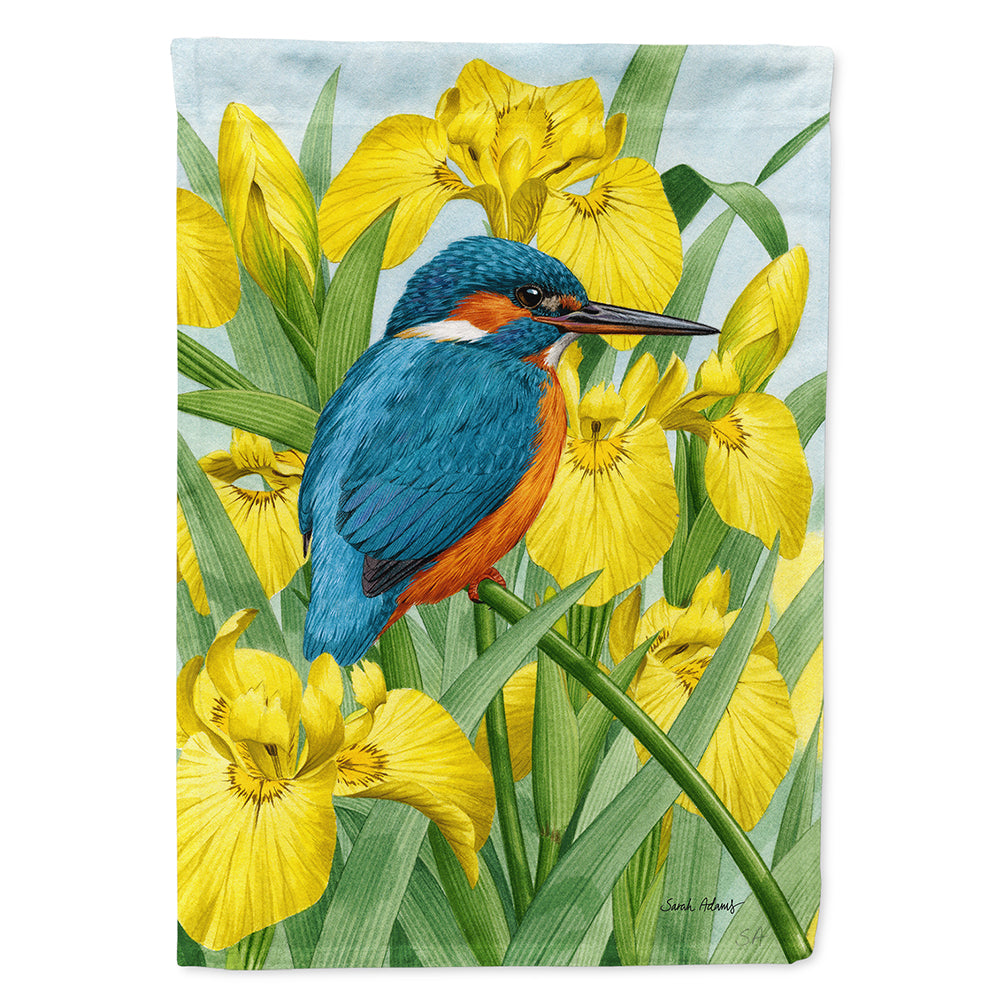 Kingfisher in Yellow Irises House Flag 28x40 Porch Sleeve Pole Decorative Outside Yard Banner Artwork Wall Hanging, Polyester