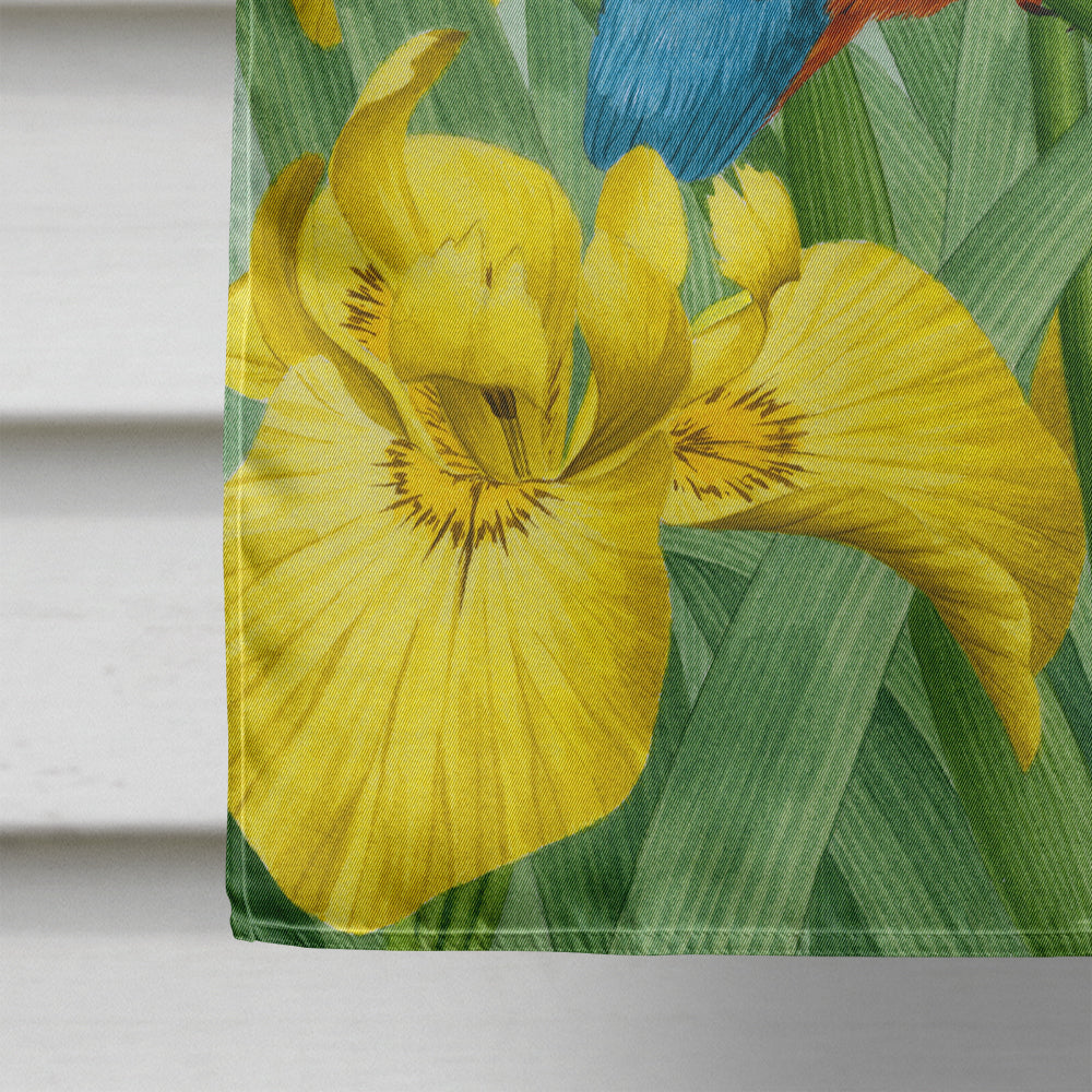 Kingfisher in Yellow Irises House Flag 28x40 Porch Sleeve Pole Decorative Outside Yard Banner Artwork Wall Hanging, Polyester