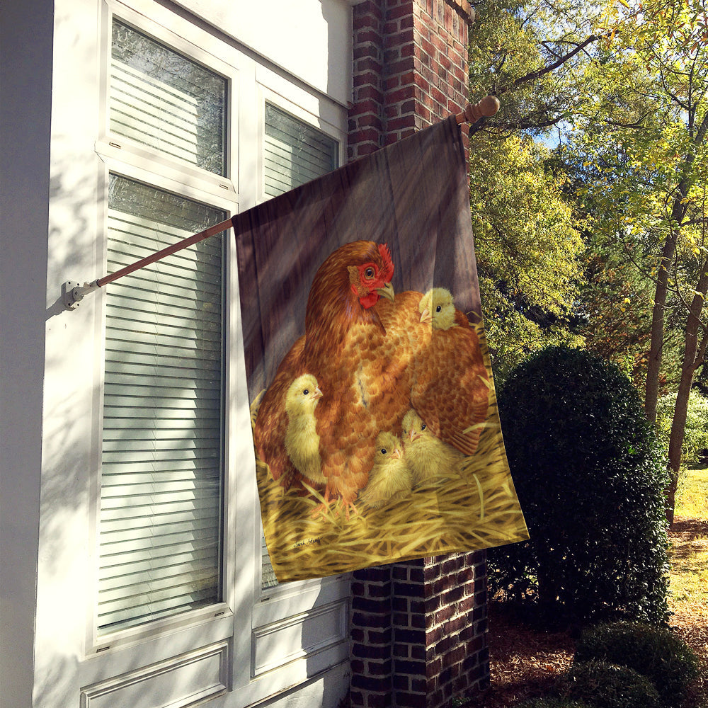 My Little Chickadees with Hen Chicken House Flag 28x40 Porch Sleeve Pole Decorative Outside Yard Banner Artwork Wall Hanging, Polyester