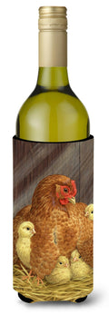 My Little Chickadees with Hen Chicken Wine Bottle Hugger Gift Sleeve for Standard 750 ml Bottles, Insulated Reusable Also Fits Mini Shot & Pint Bottles