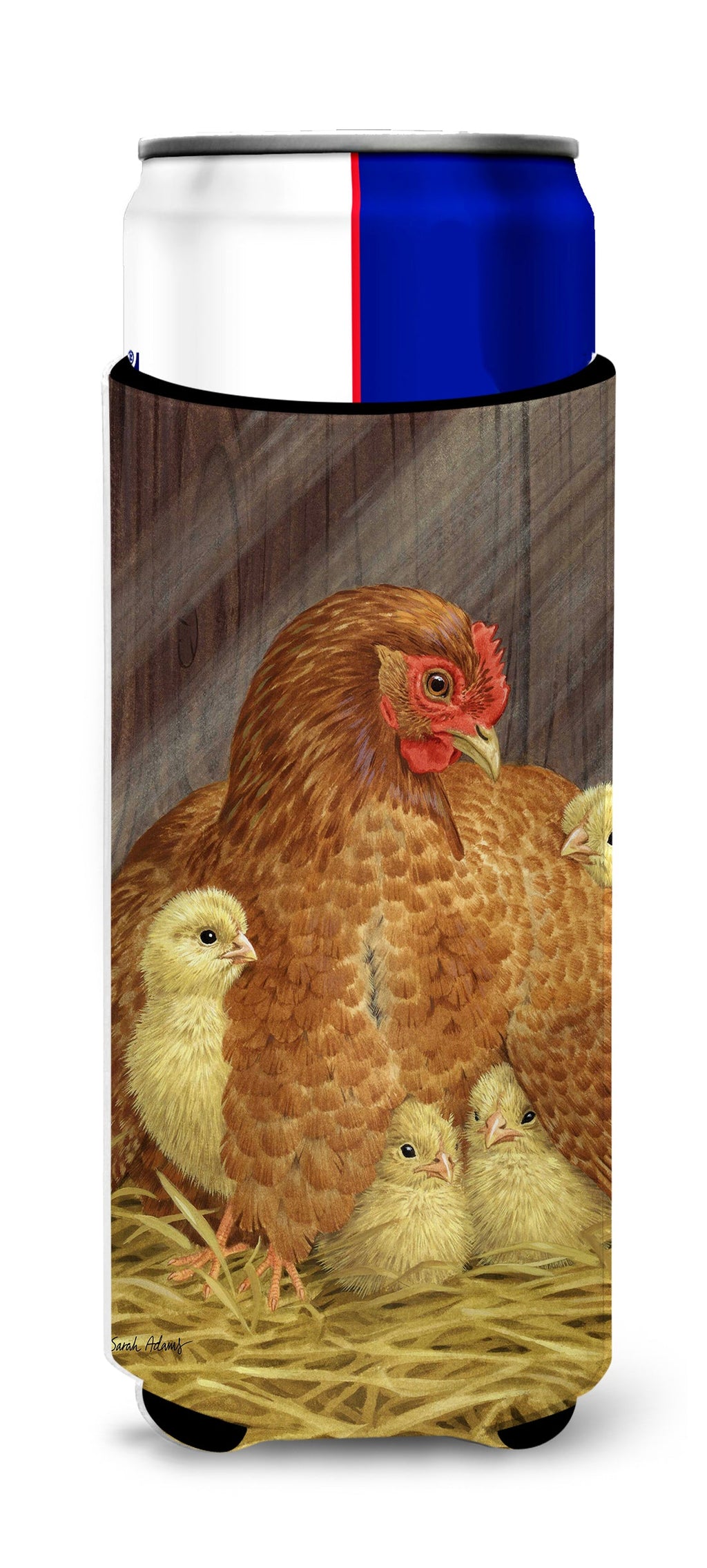 My Little Chickadees with Hen Chicken Slim Can Hugger , Insulated Foam Hugger for 12 oz Slim Cans, Beer Bottles & Water Bottles, Printed in USA