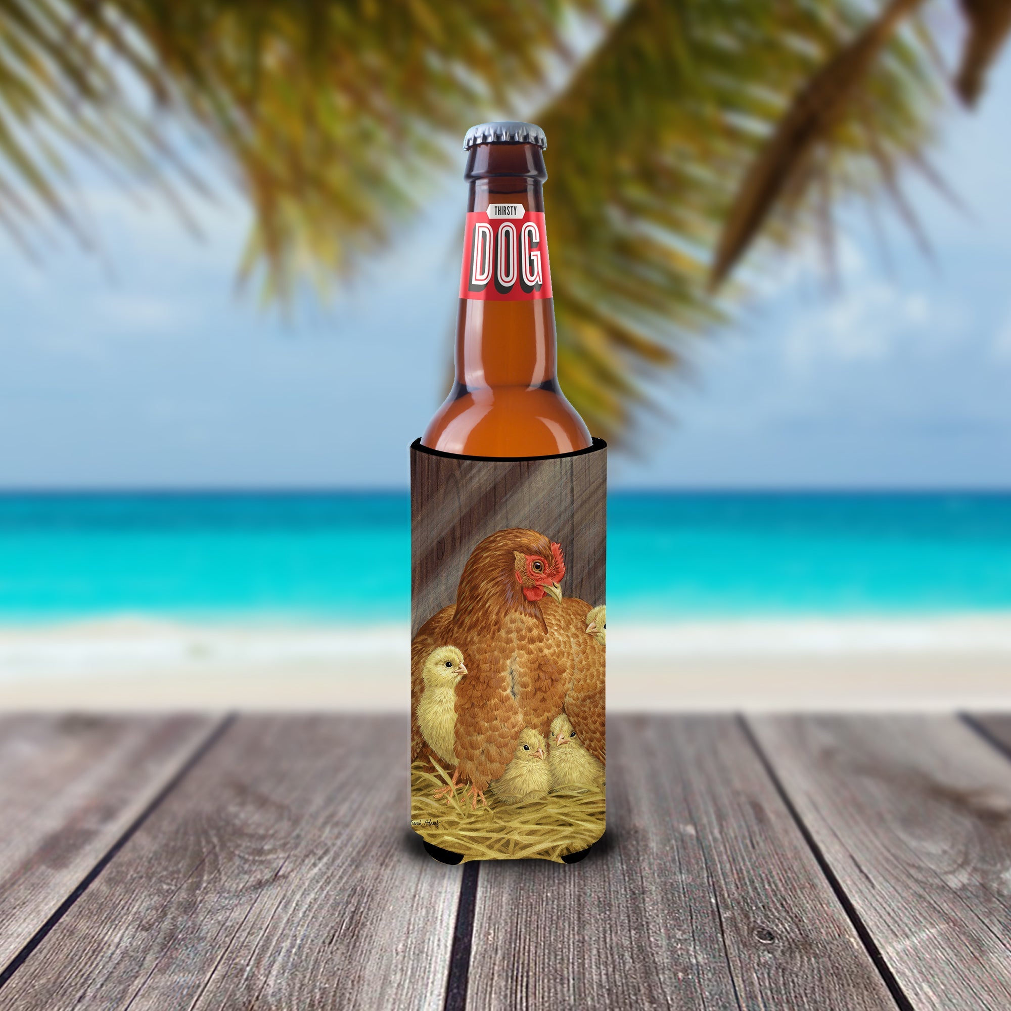 My Little Chickadees with Hen Chicken Slim Can Hugger , Insulated Foam Hugger for 12 oz Slim Cans, Beer Bottles & Water Bottles, Printed in USA