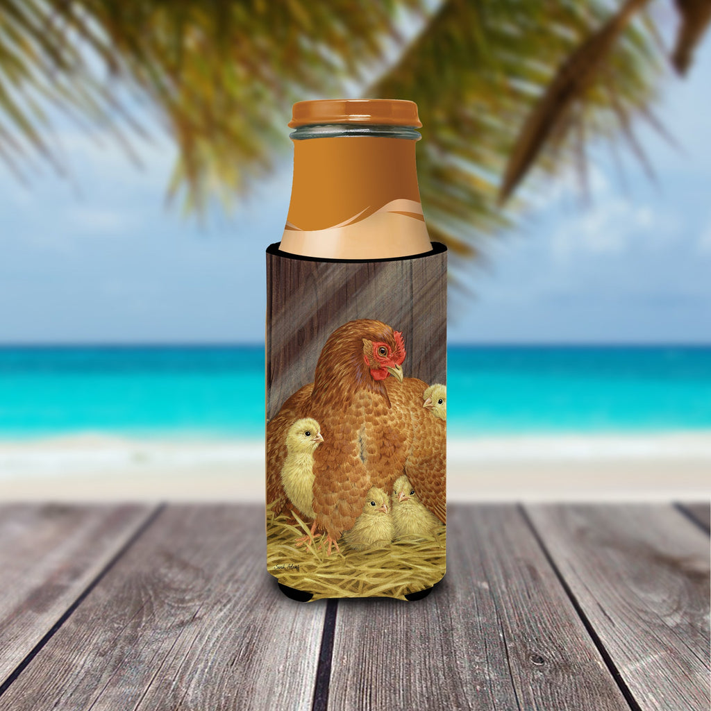 My Little Chickadees with Hen Chicken Slim Can Hugger , Insulated Foam Hugger for 12 oz Slim Cans, Beer Bottles & Water Bottles, Printed in USA