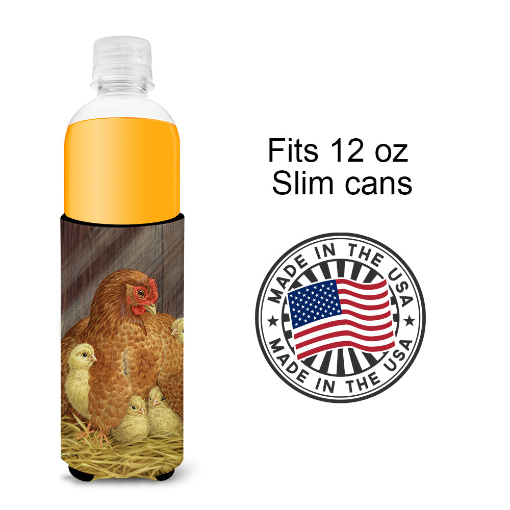 My Little Chickadees with Hen Chicken Slim Can Hugger , Insulated Foam Hugger for 12 oz Slim Cans, Beer Bottles & Water Bottles, Printed in USA