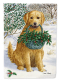 Yellow Labrador & Holly House Flag 28x40 Porch Sleeve Pole Decorative Outside Yard Banner Artwork Wall Hanging, Polyester