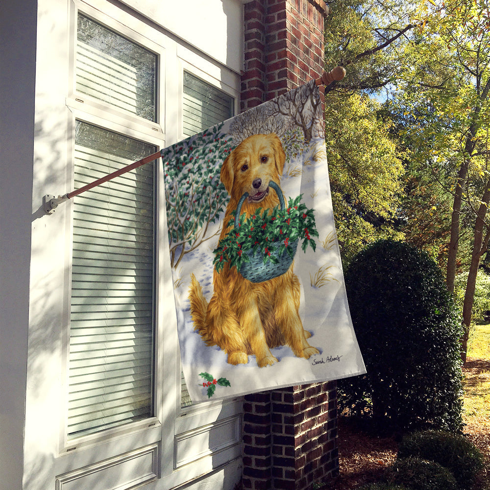 Yellow Labrador & Holly House Flag 28x40 Porch Sleeve Pole Decorative Outside Yard Banner Artwork Wall Hanging, Polyester