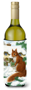Red Squirrel & Cottage Wine Bottle Hugger Gift Sleeve for Standard 750 ml Bottles, Insulated Reusable Also Fits Mini Shot & Pint Bottles